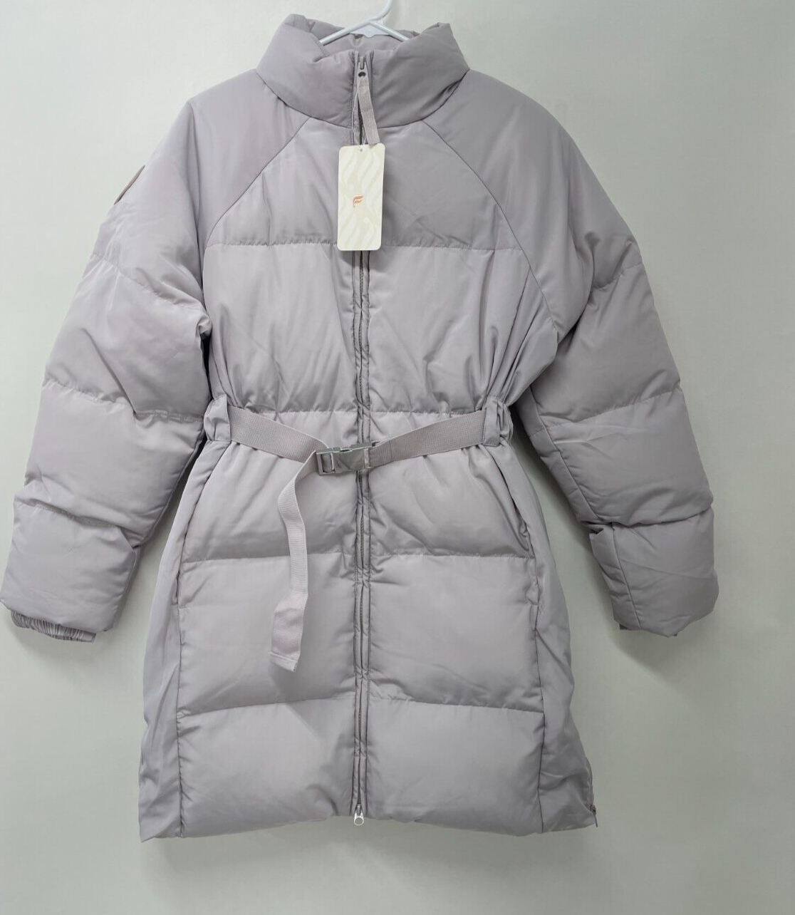 Fabletics Womens M Storm Puffer Coat II Ash Bryce Belted Full Zip JT2149765