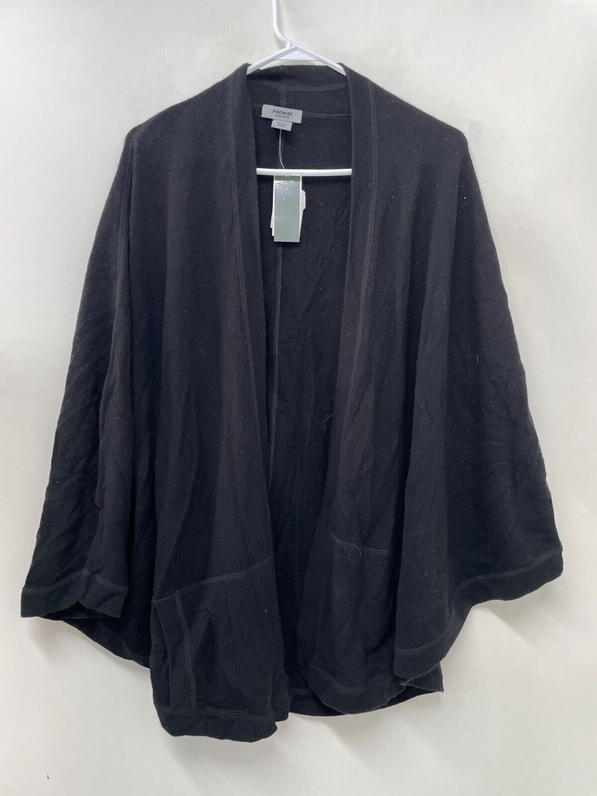 Premise Women's L Cashmere Open Front Poncho Sweater Black Cape Cardigan NWT