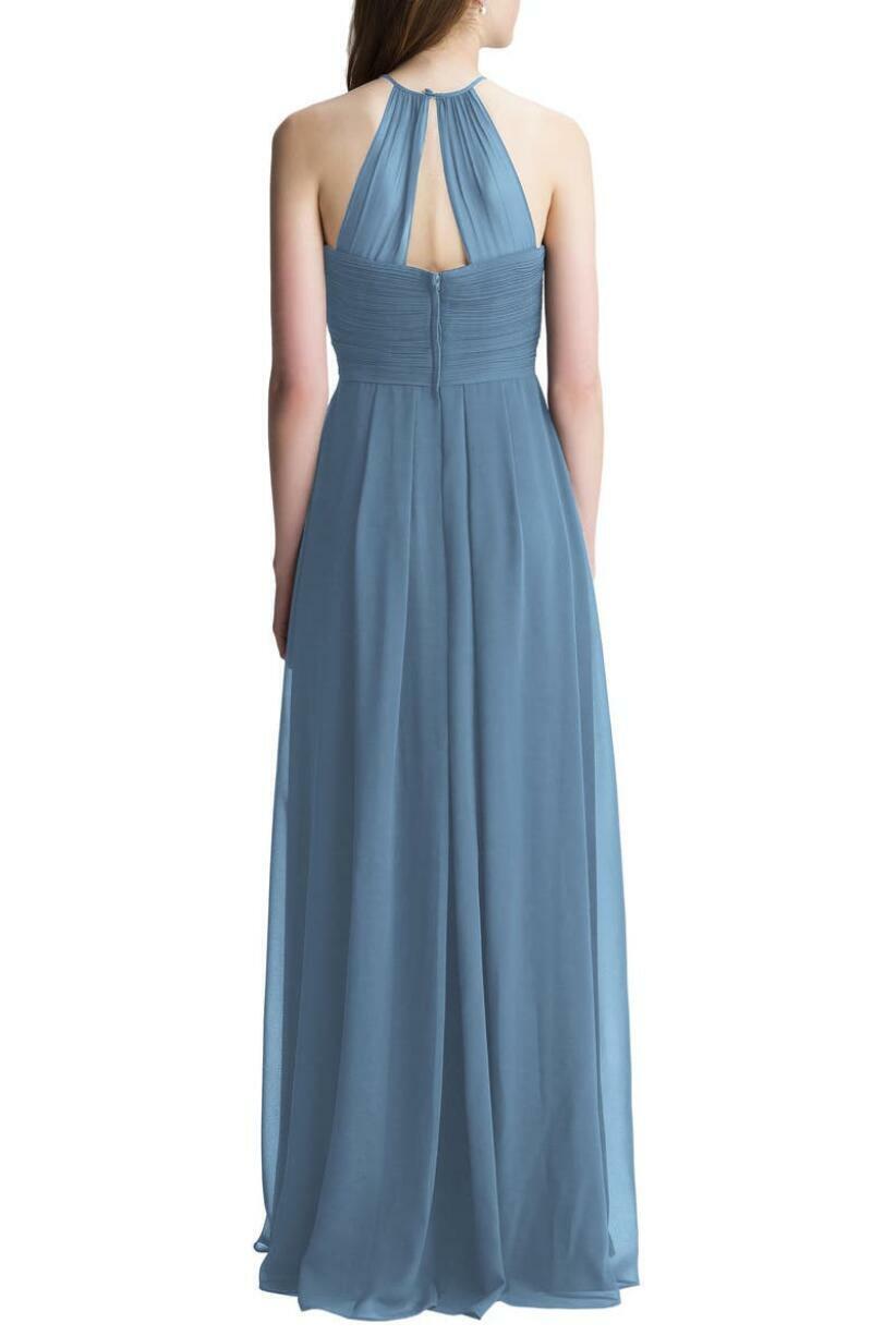 Levkoff Womens 0 Wine Burgundy Halter Chiffon A-Line Gown Dress Maxi Bridal