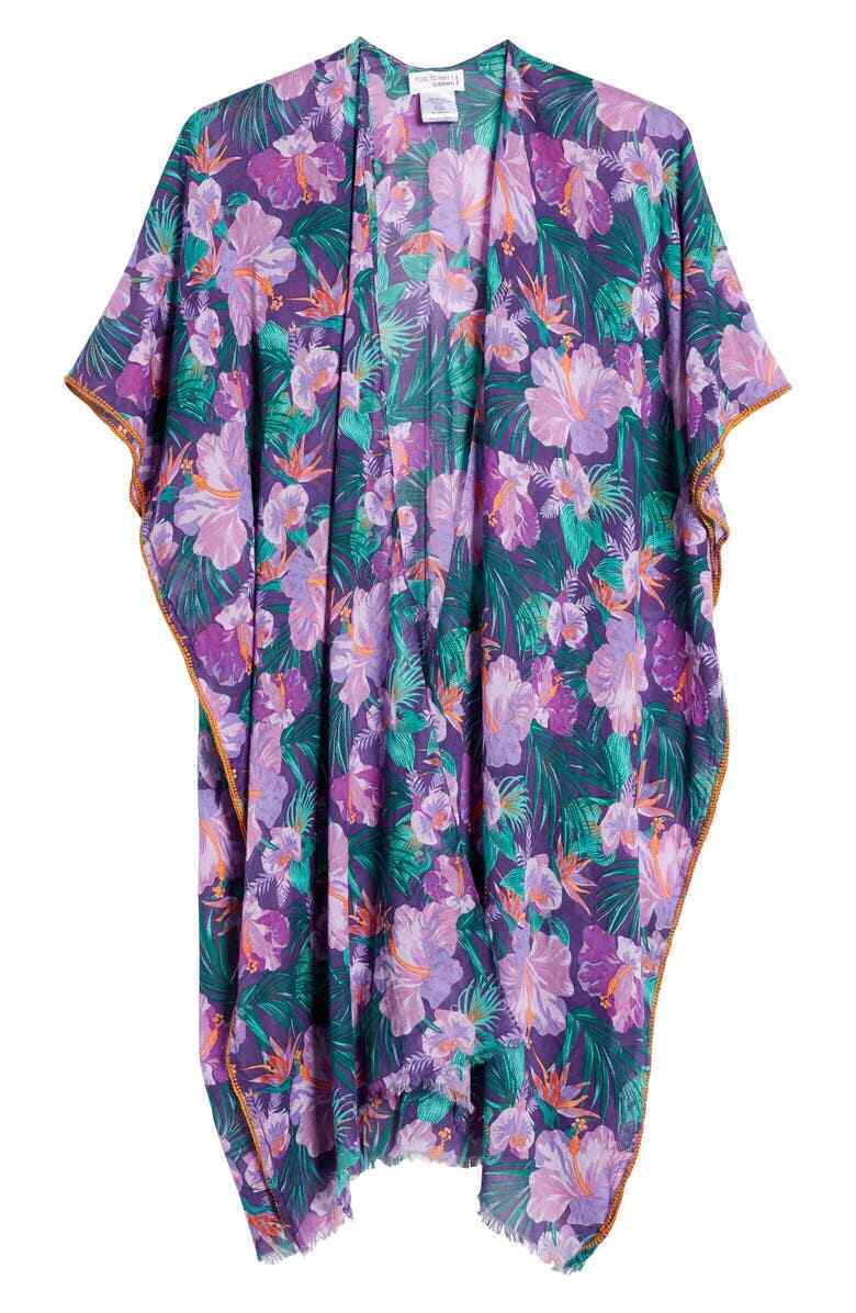 Pool to Party Womens Purple Lorelei Open Front Cover Up O/S Swim Subtle Luxury