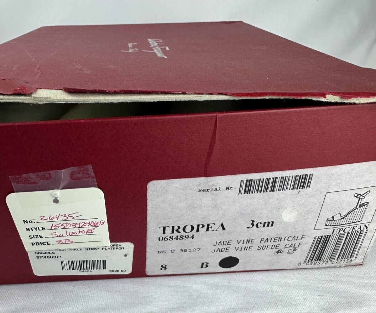 Salvatore Ferragamo Womens 8 Tropea Jade Vine Leather Platform Sandals 0684894