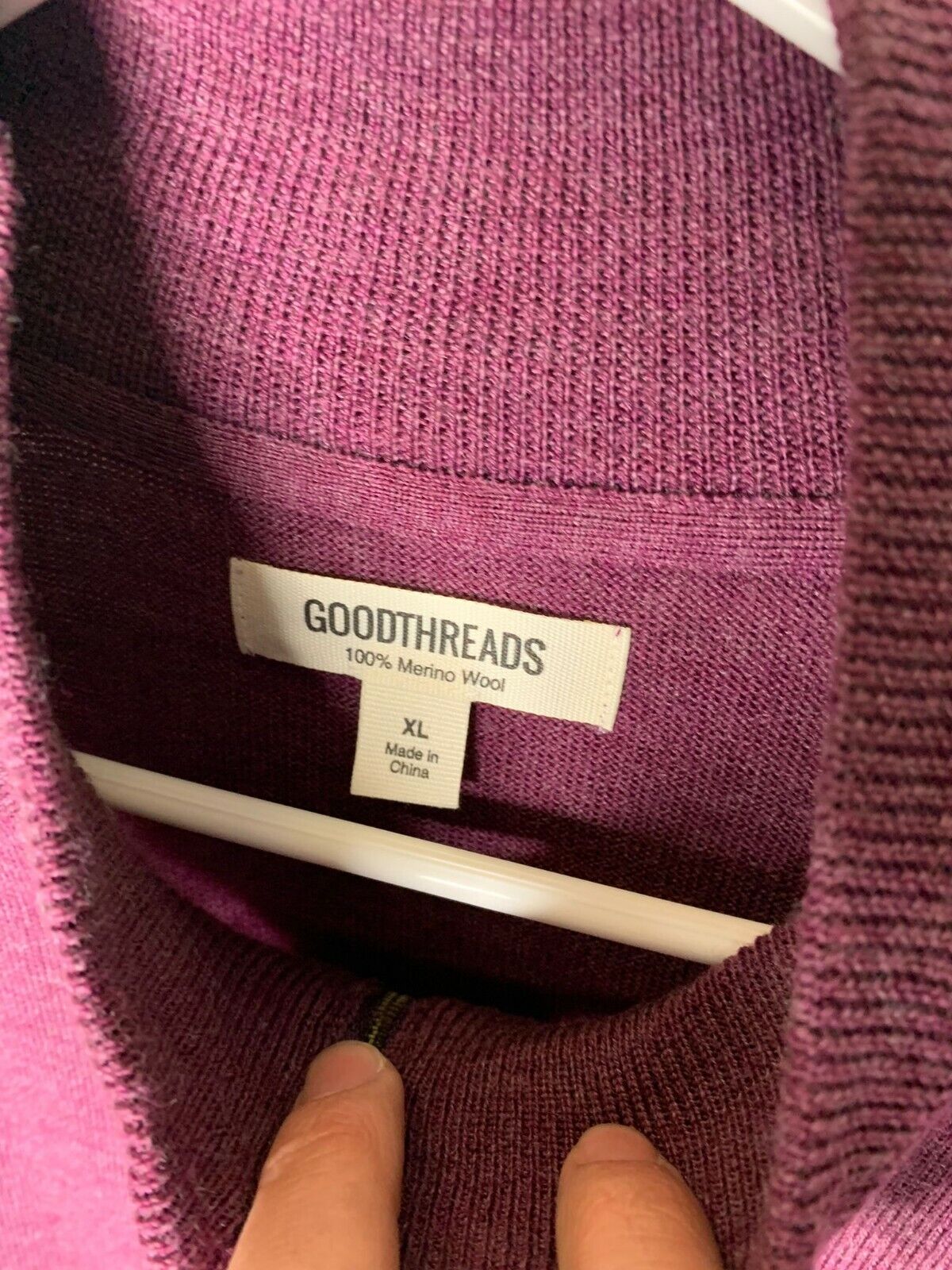 Goodthreads Mens XL Plum Quarter Zip Sweater Pullover Merino Wool Burgundy