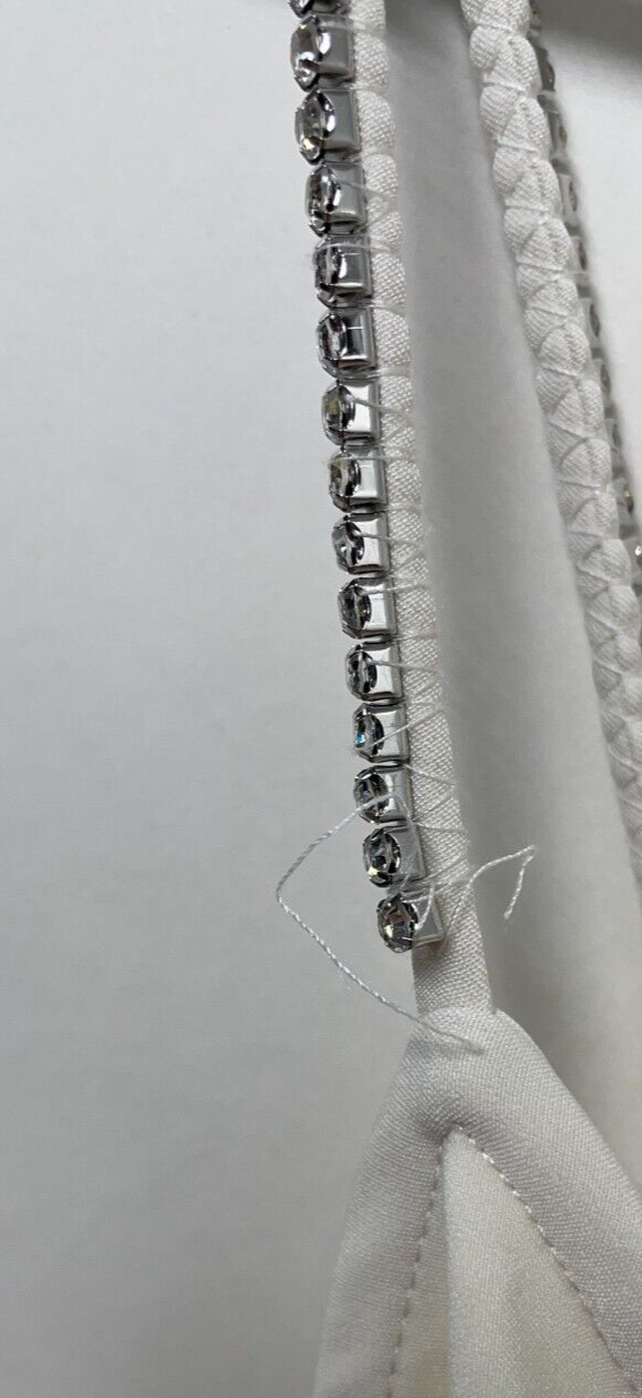 Zara Womens S Cocktail Dress Ivory Sparkly Rhinestone Strap Front Slit 2554/880