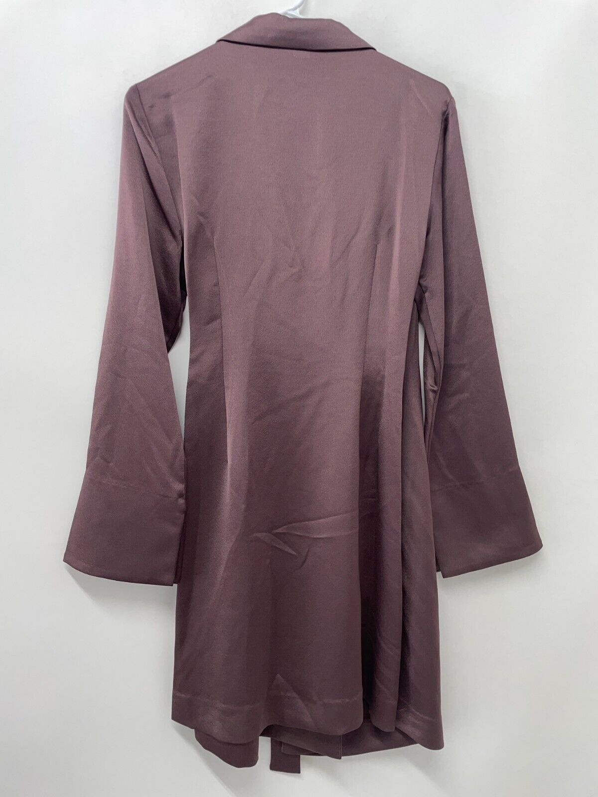 Mango Women M Sabrina Satin Wrap Dress Brown Long Flared Sleeve Notch Collar MNG