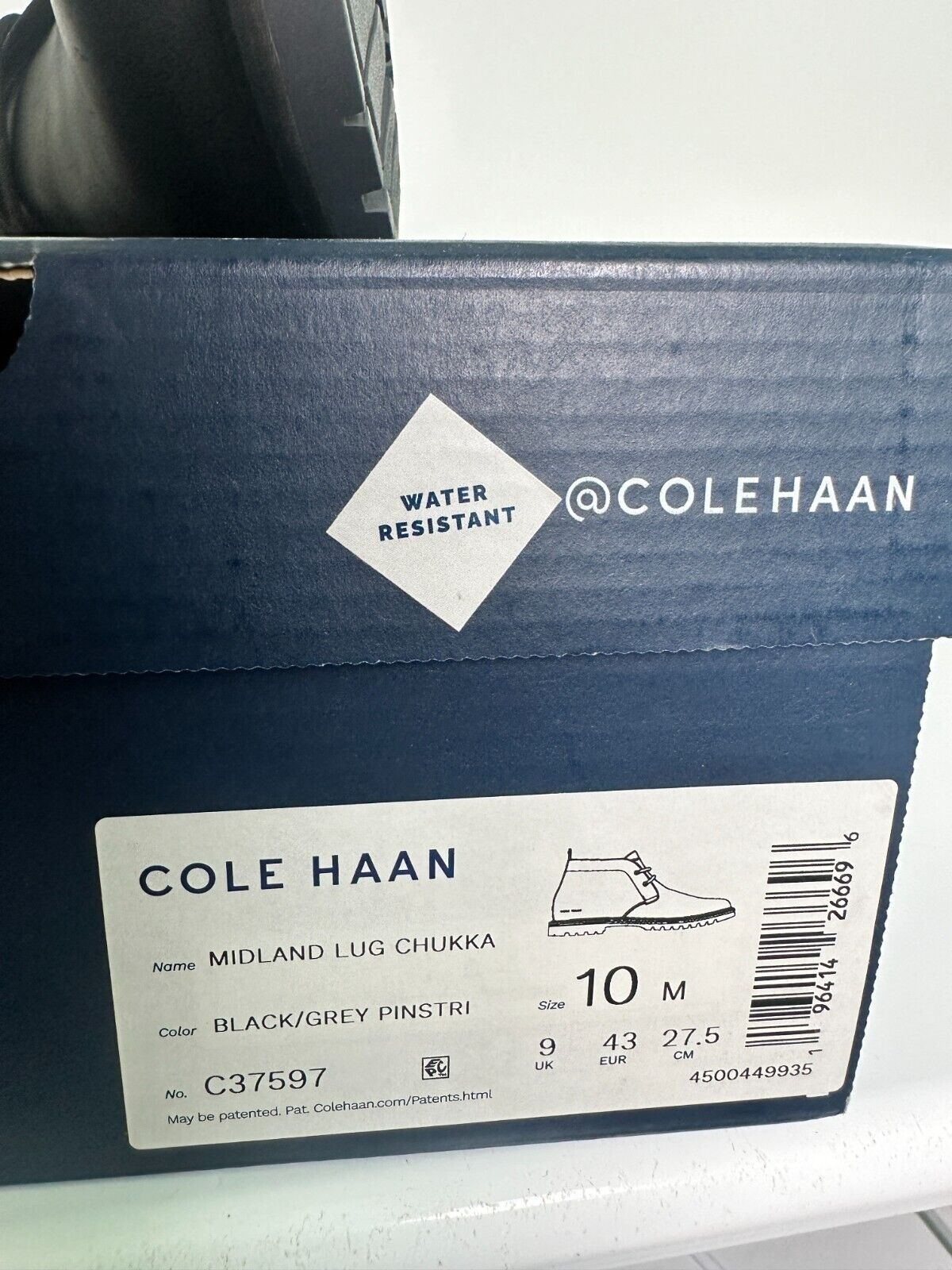 Cole Haan Men's 10 Midland Lug Chukka Boot Water-Resistant Black Leather C37597