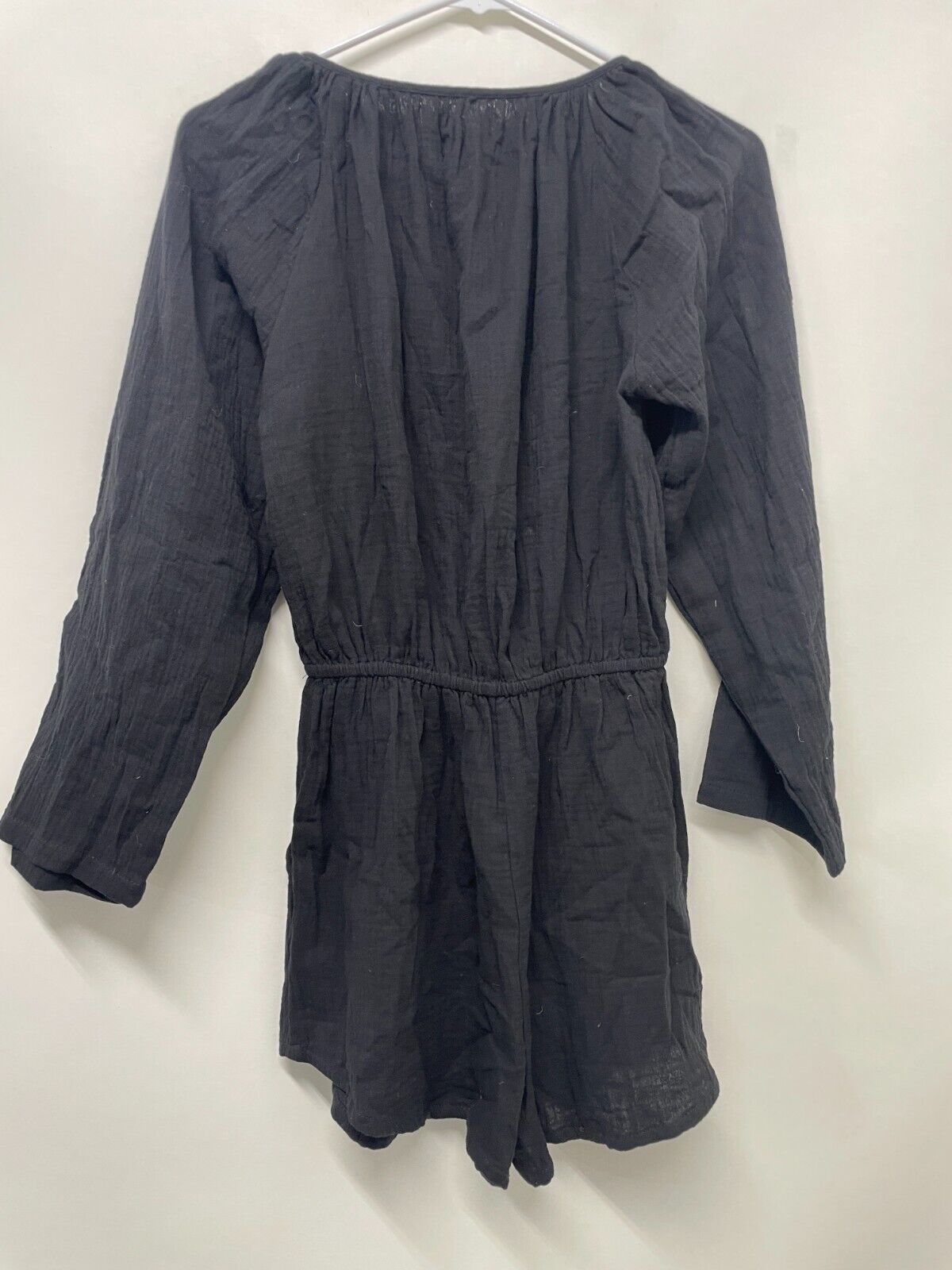 Ava Sky Women's XS Romper Nicole Muslin Black Long Sleeve Off-the-Shoulder Beach