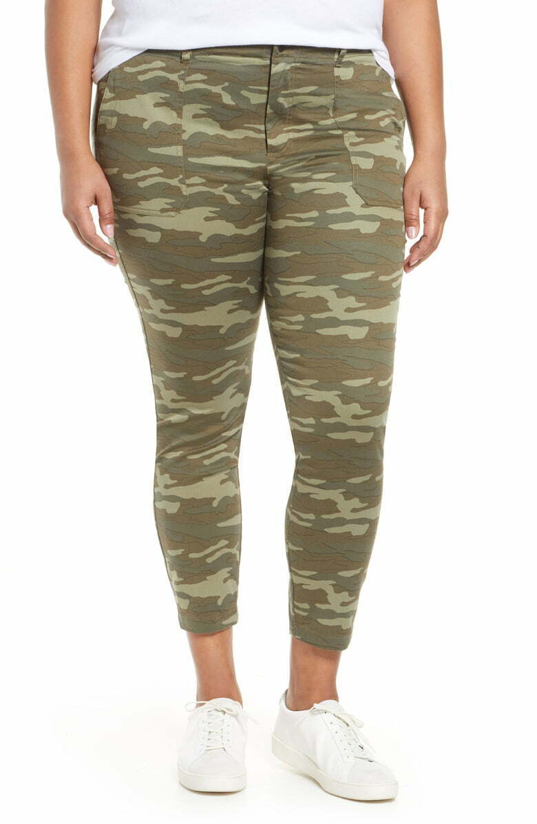 Caslon Womens 2 Faded Camo Print Olive Crop Utility Pants Capri Stretch Twill