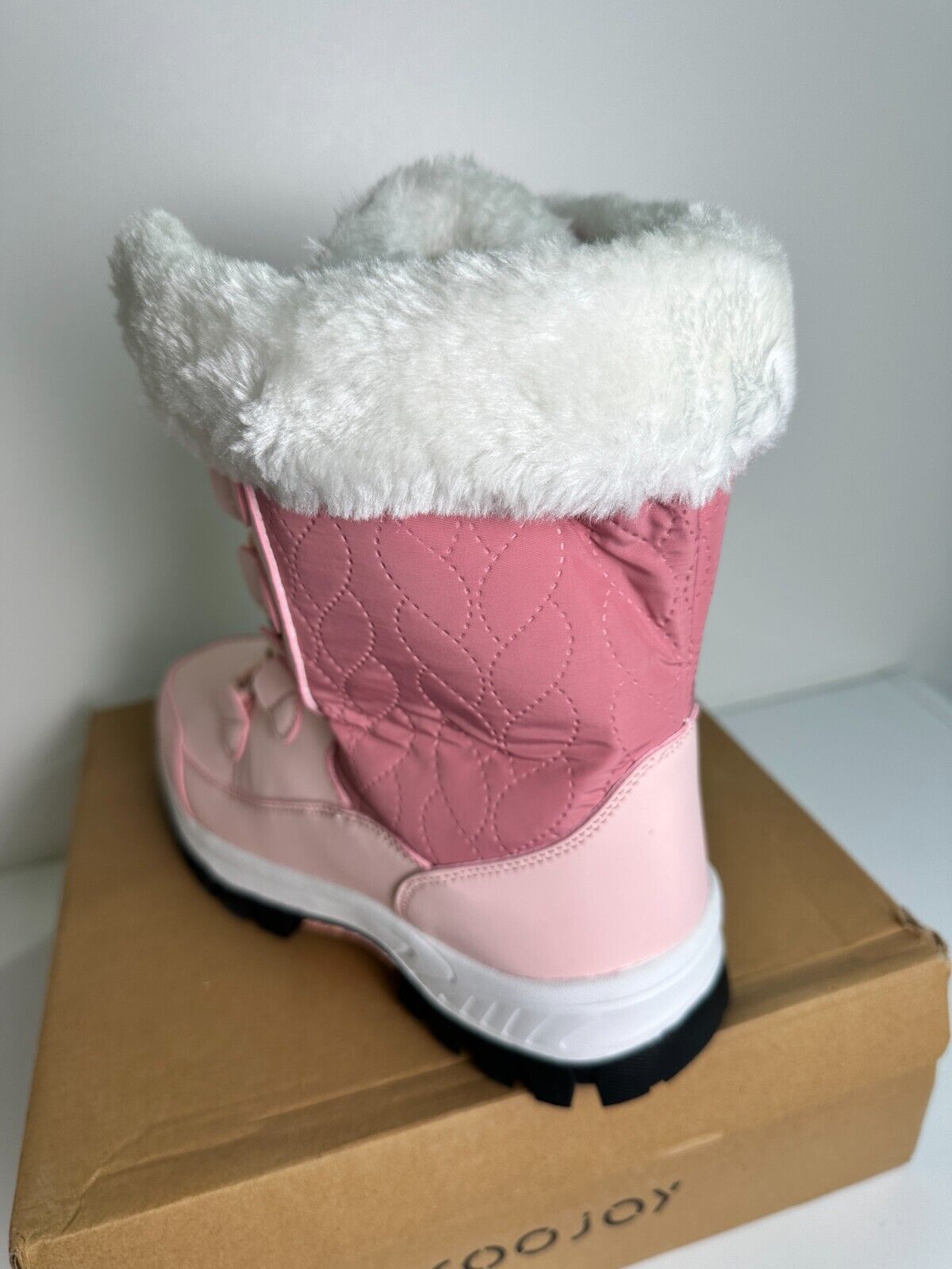 COOJOY Women's 8 EU 40 Winter Snow Boots Waterproof Mid Calf Furry Frosty Pink