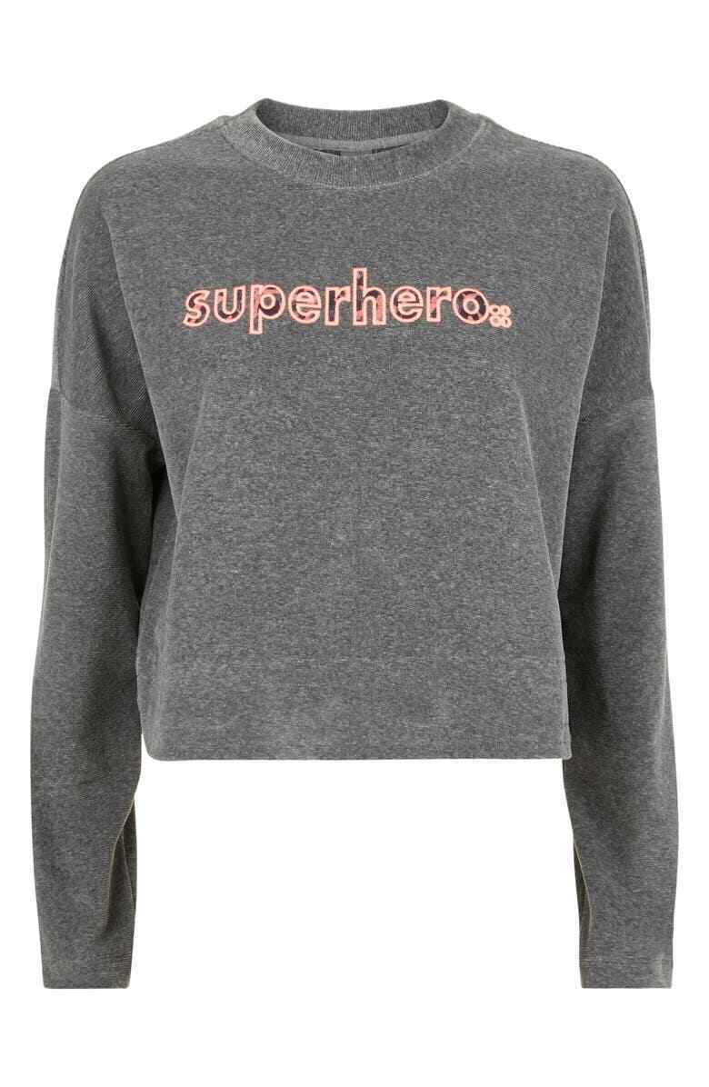 Sweaty Betty Womens XS Charcoal Gray Softie Superhero Crop Pullover Sweatshirt