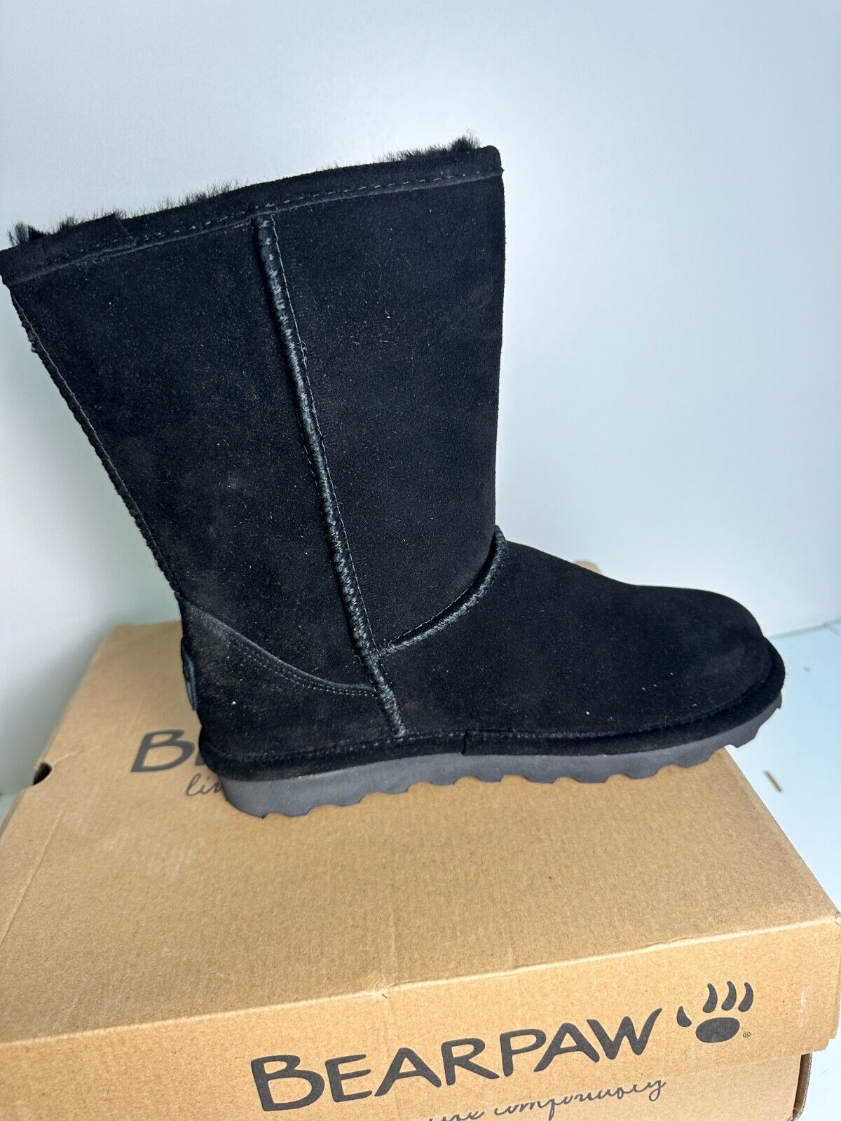 Bearpaw Women's 7 Elle Water Resistant Short Fur Boot Black Suede 1959W-011