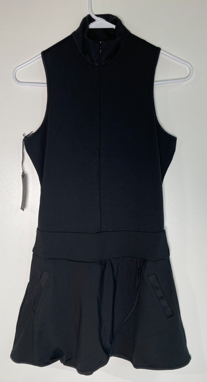 Olaya Sport Women's S Mock Neck Zip Front Racerback Golf Dress Black 1119S