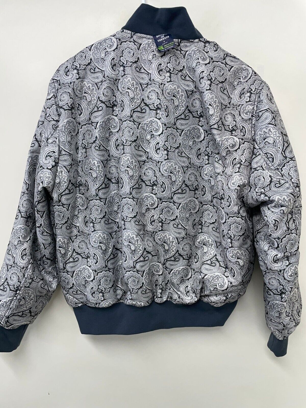 Society of Threads Mens L Reversible Jacket Paisley Gray Bomber Zip Up