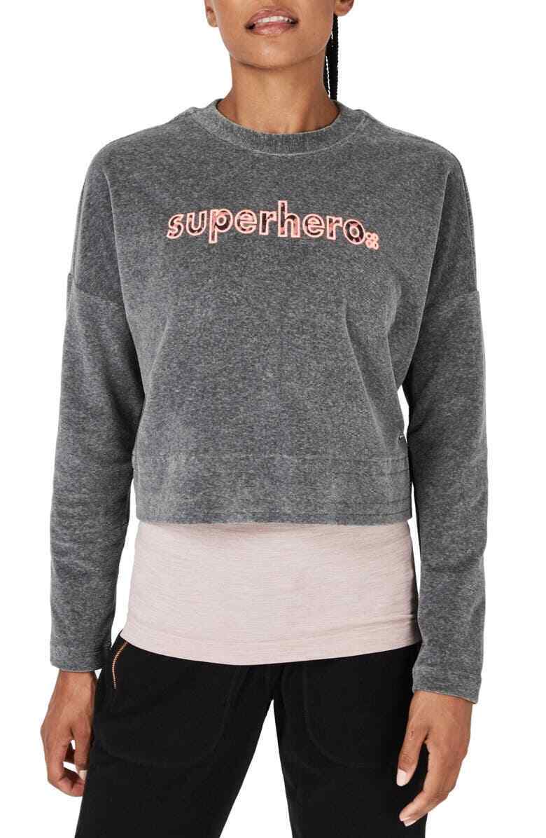 Sweaty Betty Womens M Charcoal Gray Softie Superhero Crop Pullover Sweatshirt
