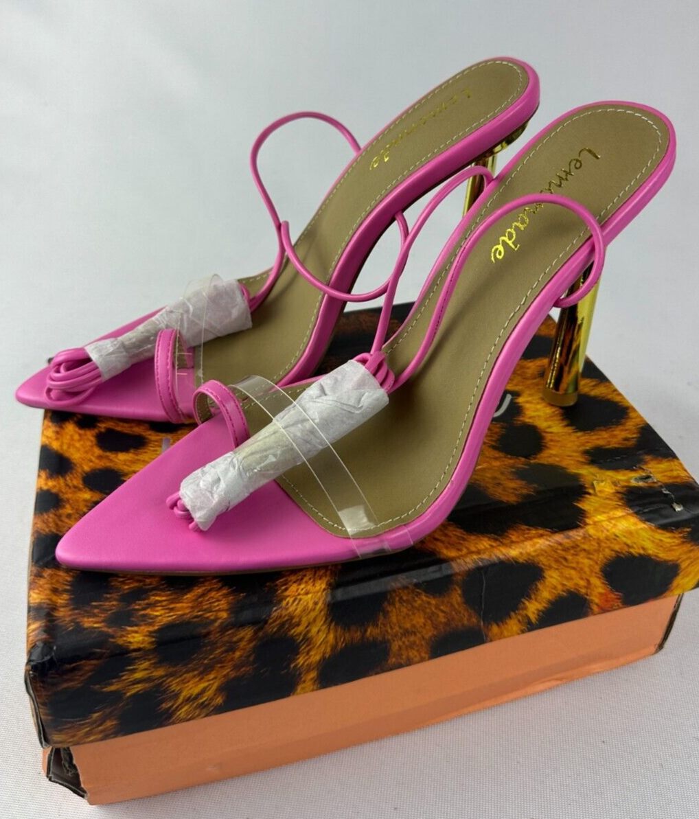 Lemonade Womens 7.5 Kamali Pink Perspex Strap Lace Up Point Toe Heels Barbiecore