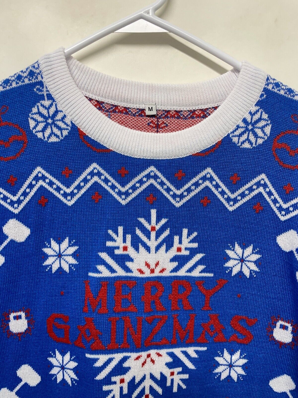 Gainzbox Adult M Ugly Christmas Sweater Blue Gym Pullover Lifting Knit Holiday