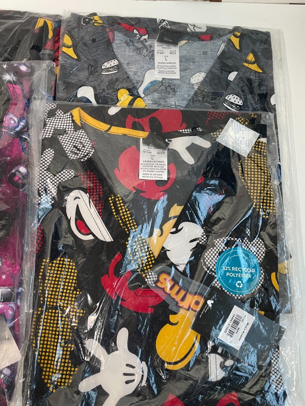 Lot of 4 Tooniforms Adult L Batman Mickey Mouse Print Scrub Top Black Disney