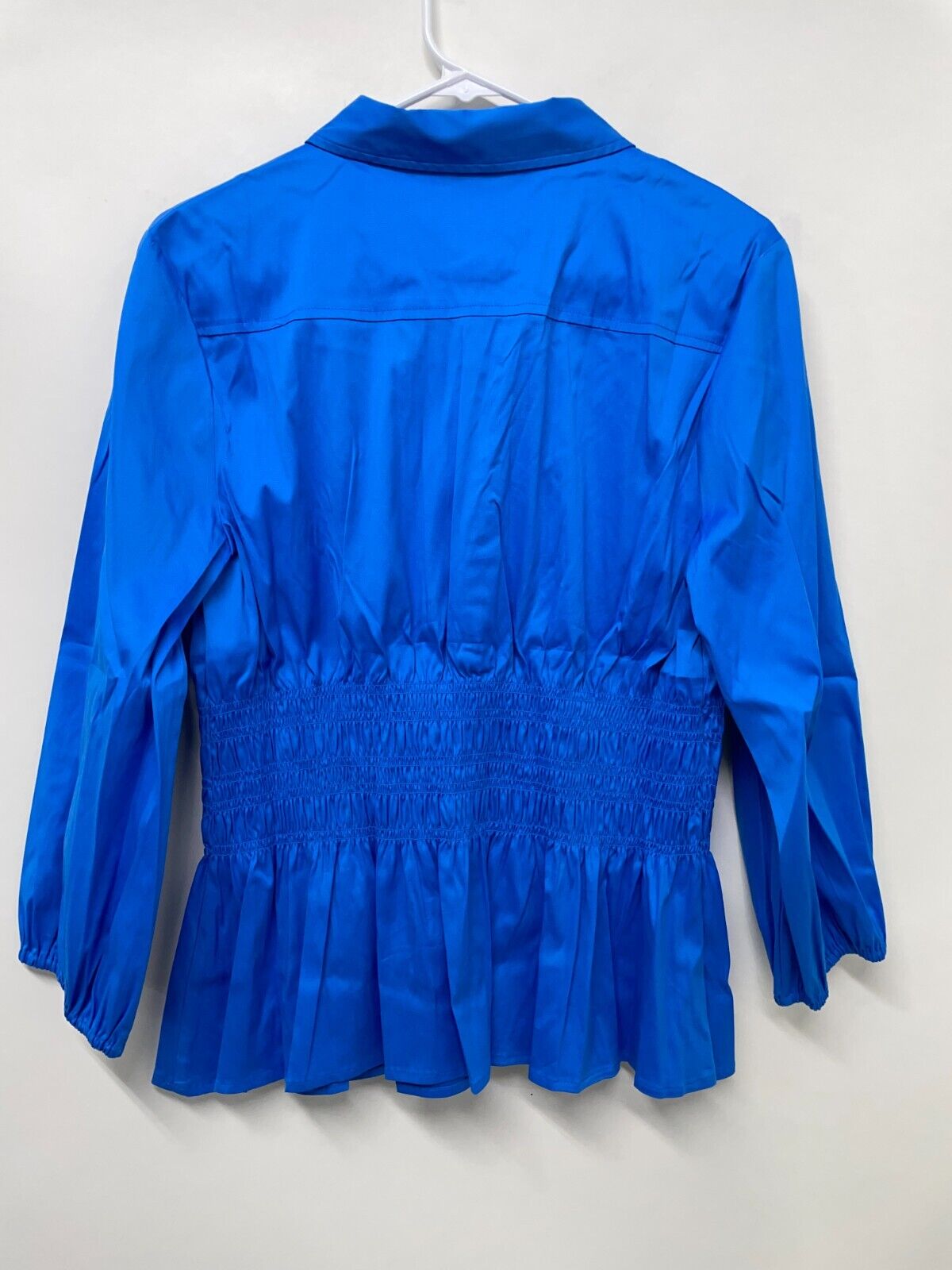 White House Black Market Womens M Smocked Waist Poplin Shirt Isla Button Down