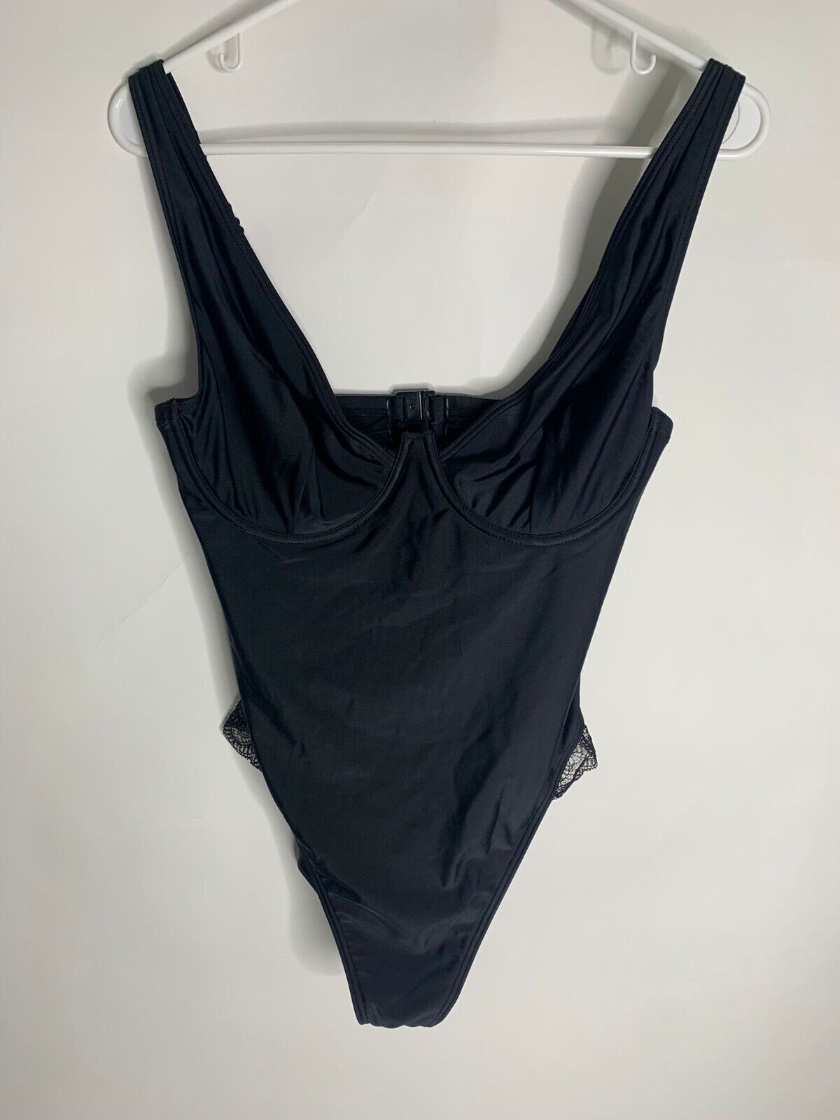 Wolf & Whistle Womens 34FF Black Fuller Bust Underwire Lace Swimsuit One Piece
