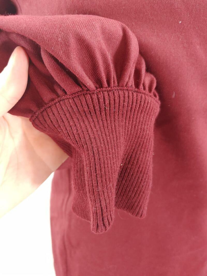 Akris Punto Womens 4 Burgundy Ruby Puff Balloon Sleeve Wool Flannel Shift Dress