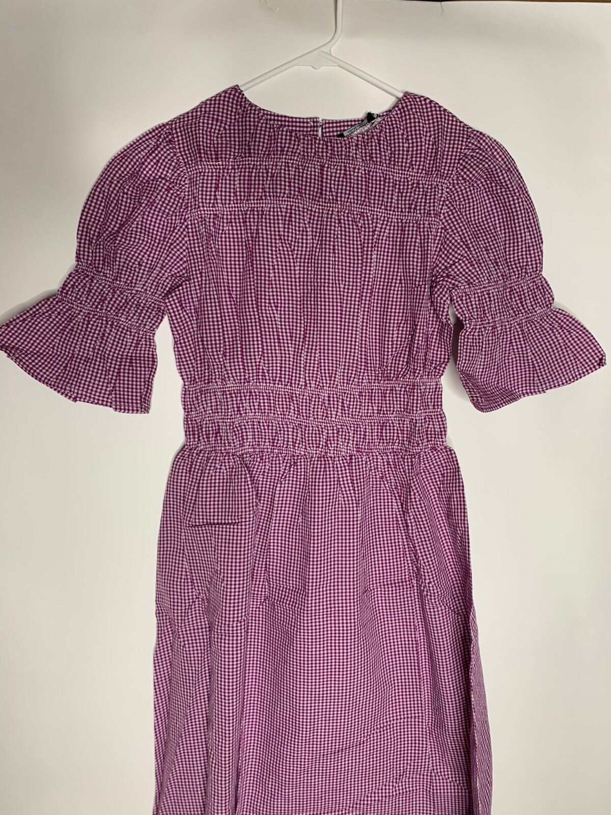Nasty Gal Womens 6 Plum Gingham Plaid Shirred Panel Midi Dress Smocked
