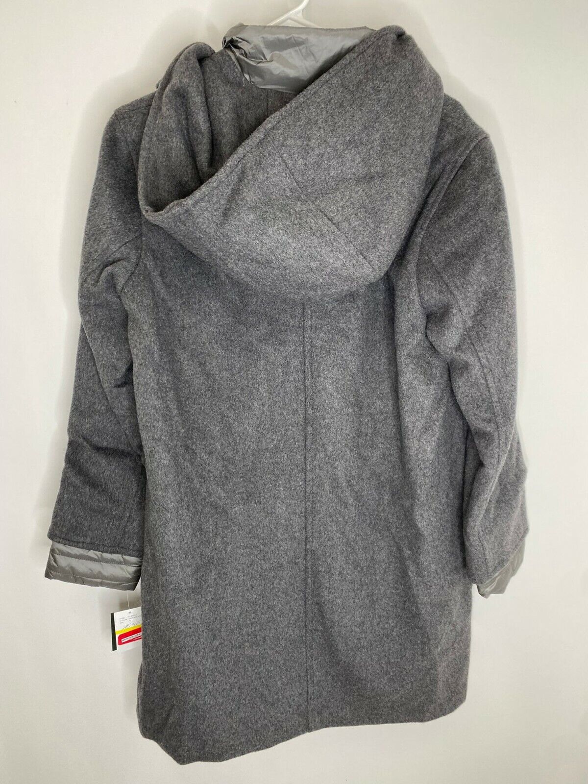 Gallery Womens M Hooded Wool Blend Over Coat with Quilted Bib Grey Melange