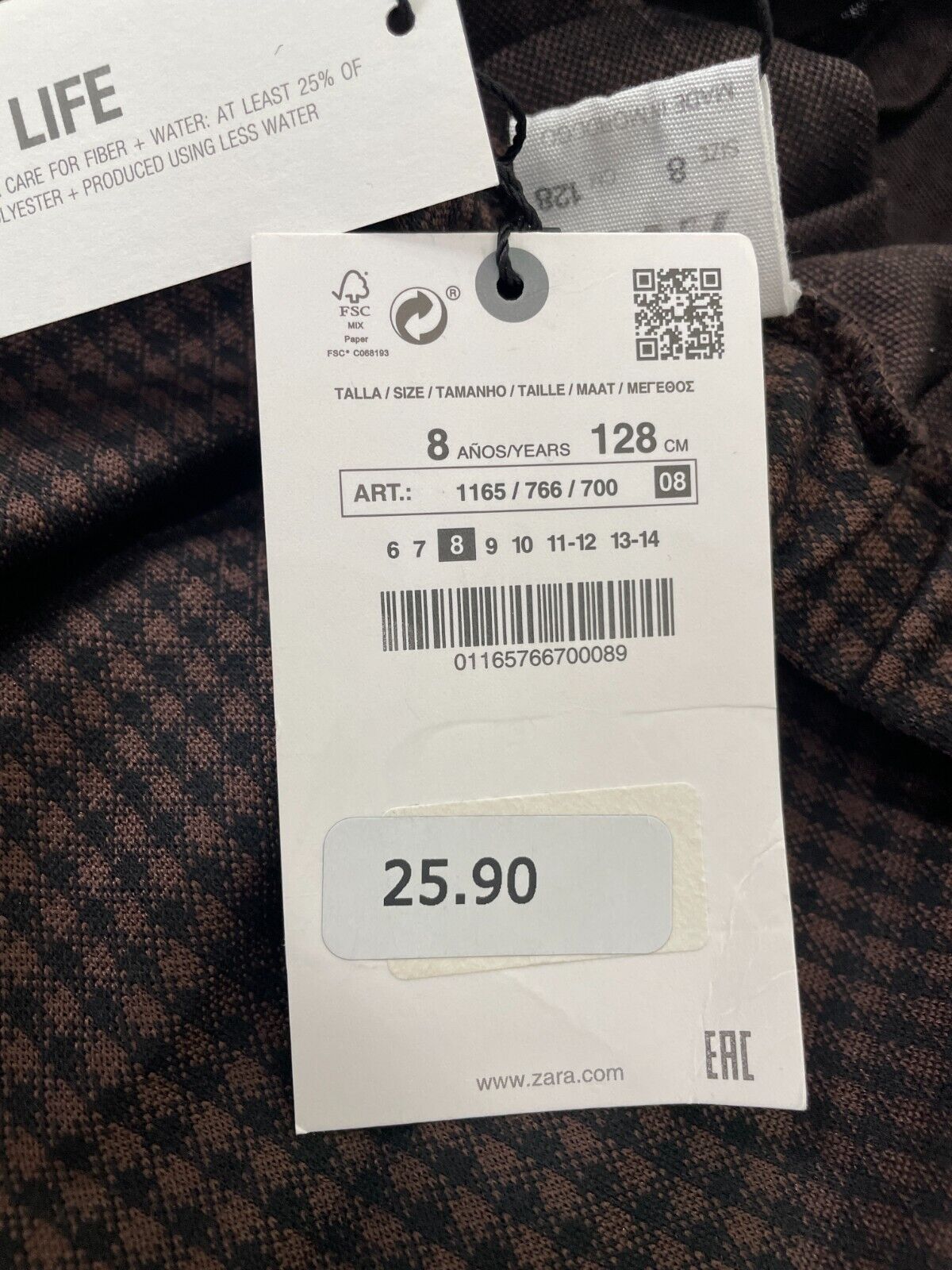 Zara Kids Girls 8 Pleated Plaid Skirt Brown Button Front Elastic Waist 1165/766