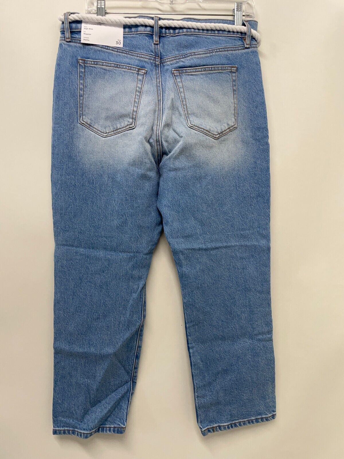 Loft Womens 30/10 Petite Tie Waist High Rise Straight Crop Jeans Light Wash