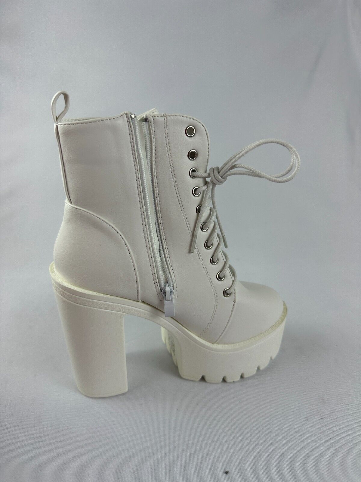 Womens Size 38 White Leather Platform Chunky High Heeled Boots Cosplay Costume