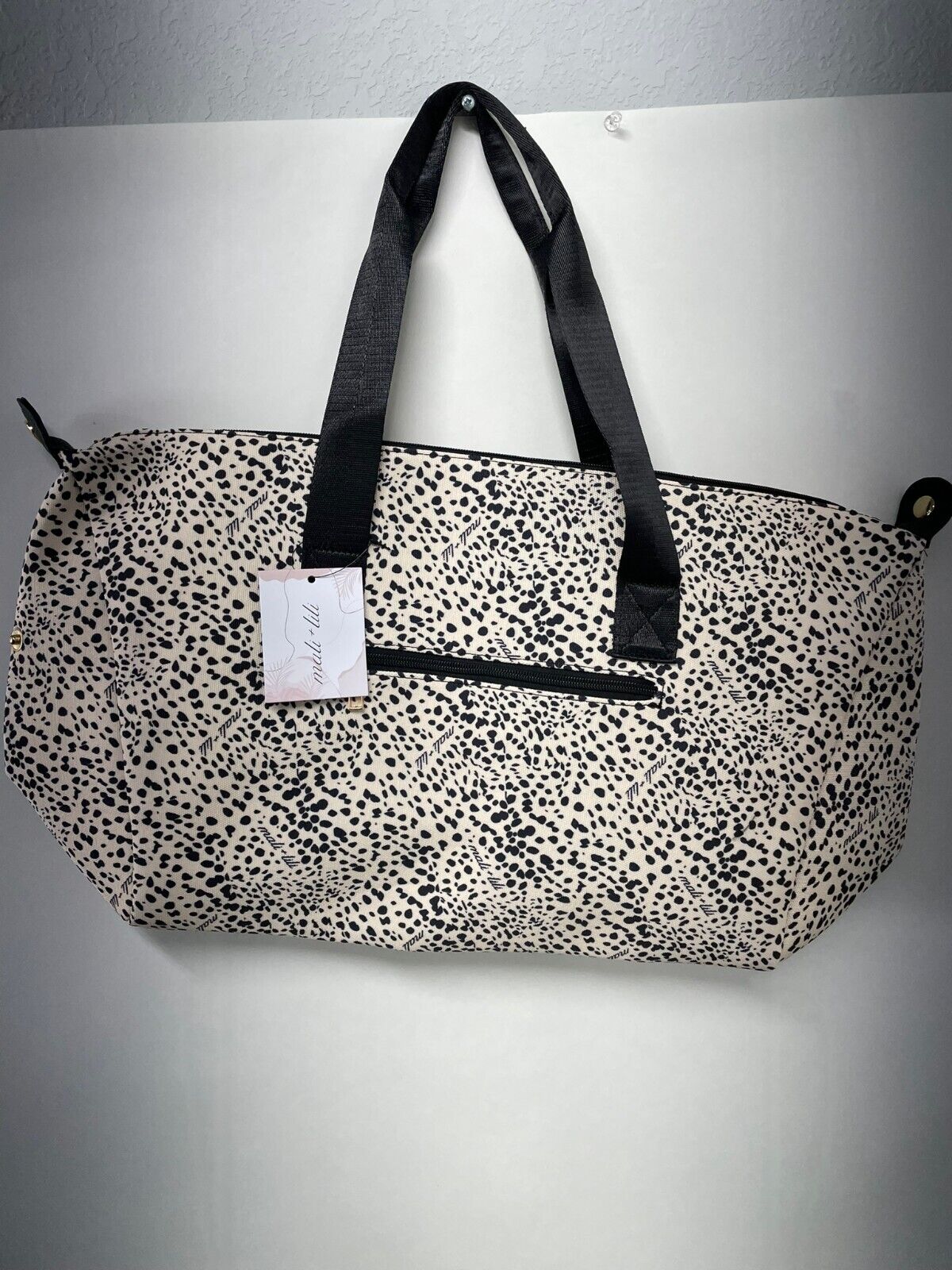 Mali + Lili Womens Leopard Print Cream Black Weekender Large Tote Bag Duffel