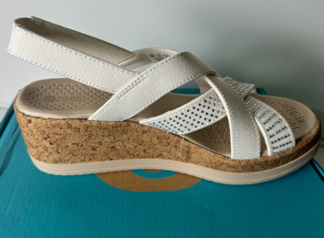 BZees Women's 9 Ritz Sparkle Machine Washable Cork Wedge Sandals J0383F1100