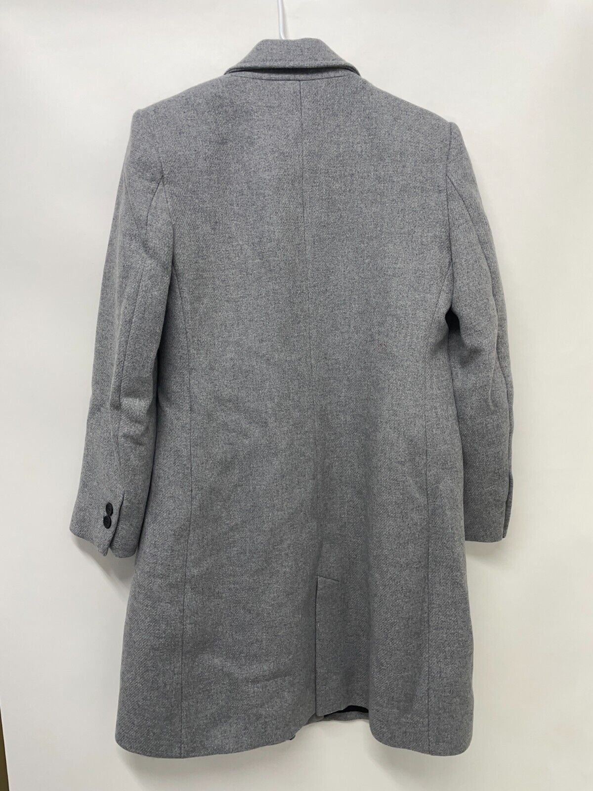 ZARA Womens L Wool Blend Fitted Coat Grey Collared Side Slash Pockets 7322/386