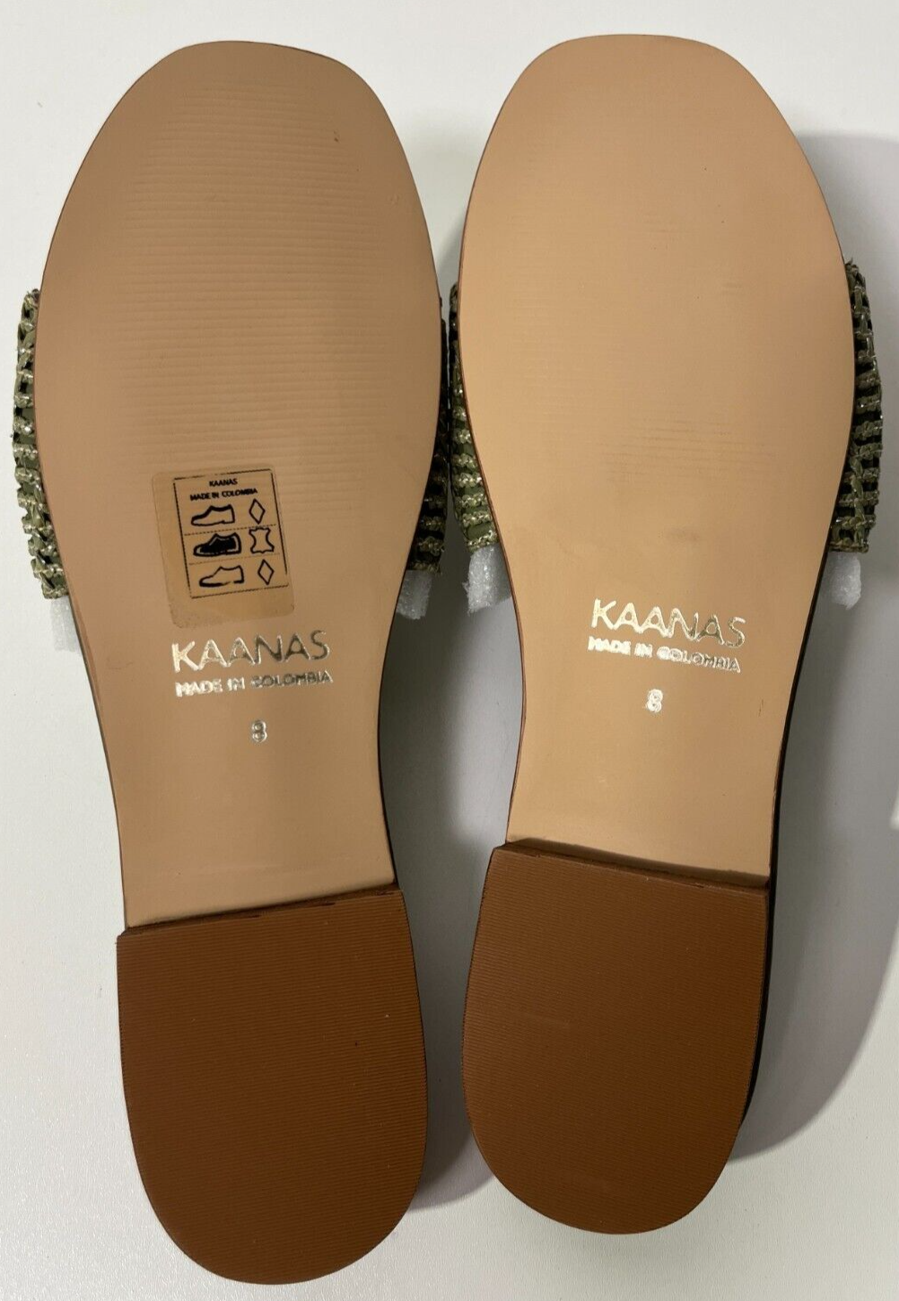 KAANAS Women's 8M Sardinal Metallic Fishnet Slide Sandal Olive Green S00115R