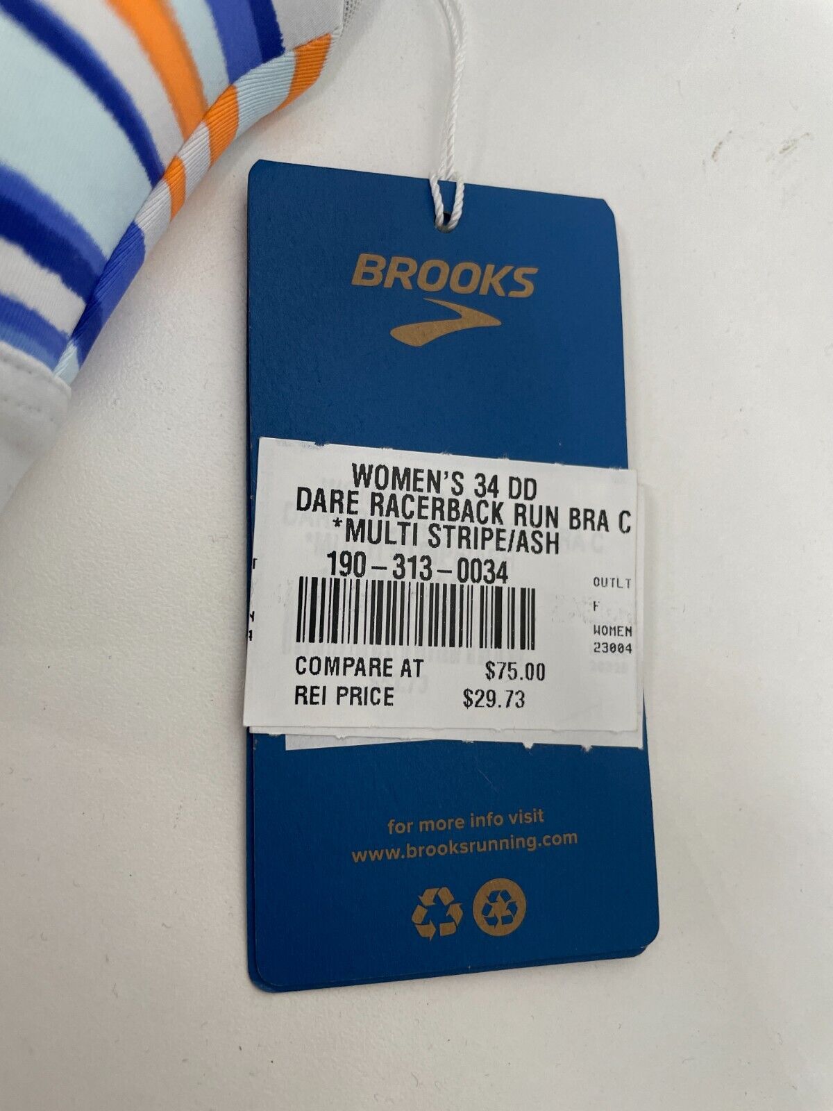 Brooks Womens 34DD Dare Racerback Run Sports Bra Multi Stripe Ash Full Coverage