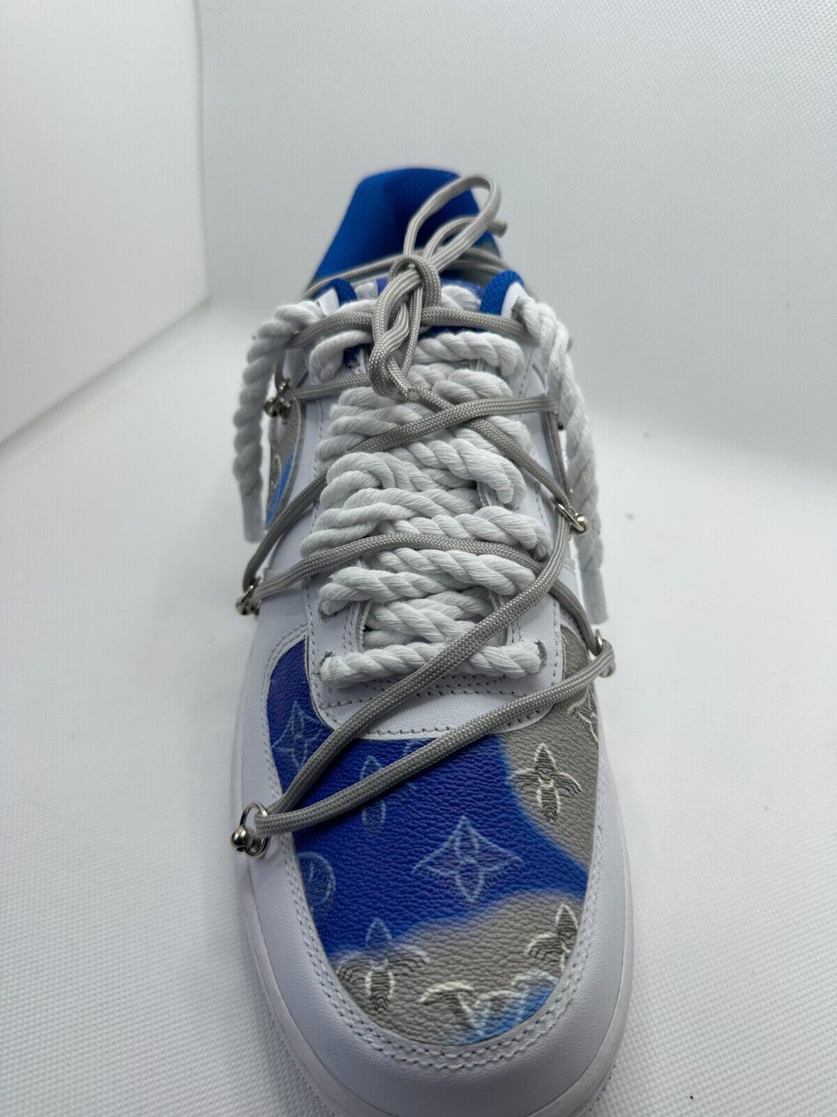 Nike Mens 11 Air Force 1 White LV Collab Rope Lace Customized Sneaker Shoe