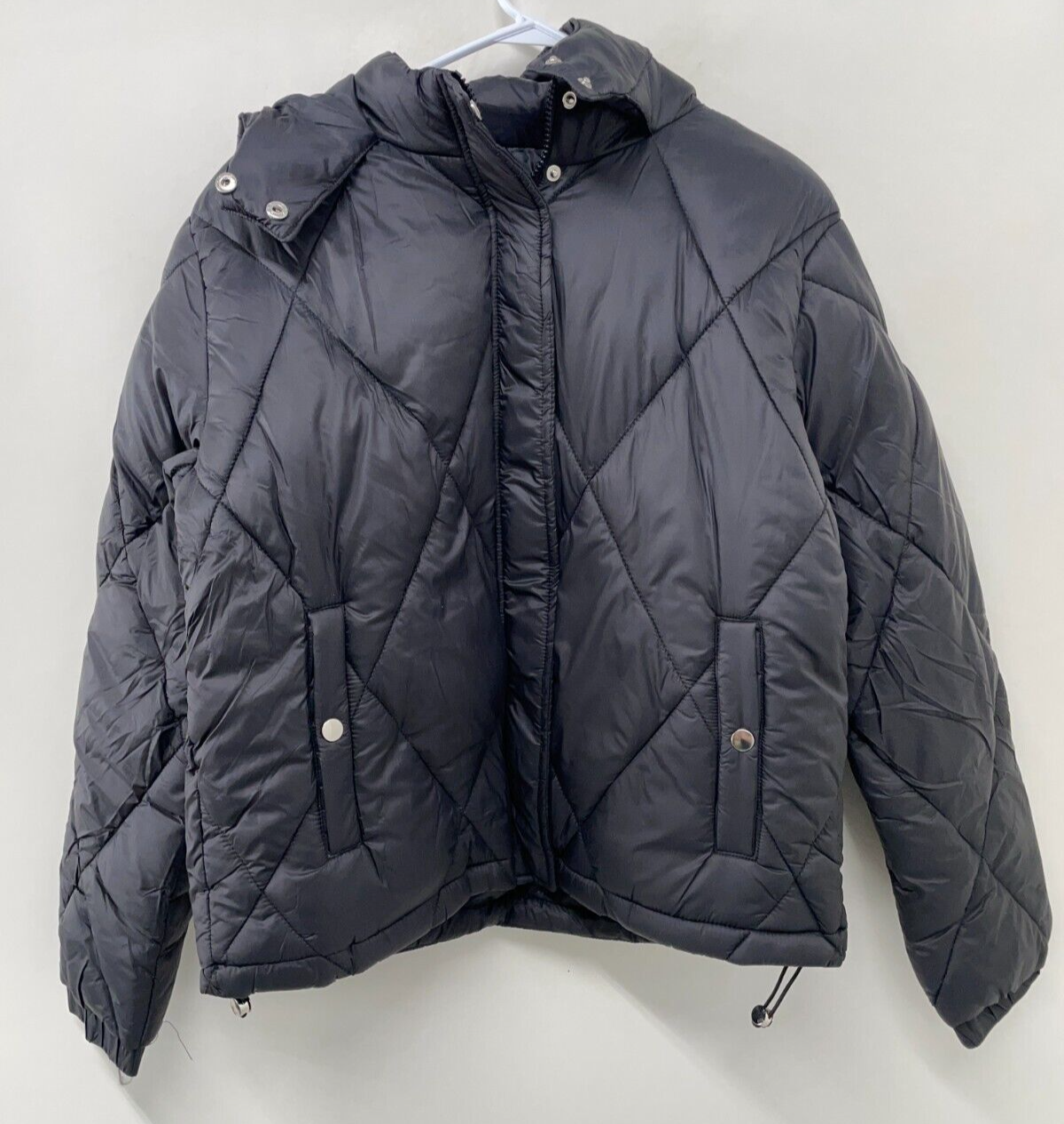 Pretty Little Thing Womens 8 Diamond Quilted Hooded Puffer Jacket Black Nylon