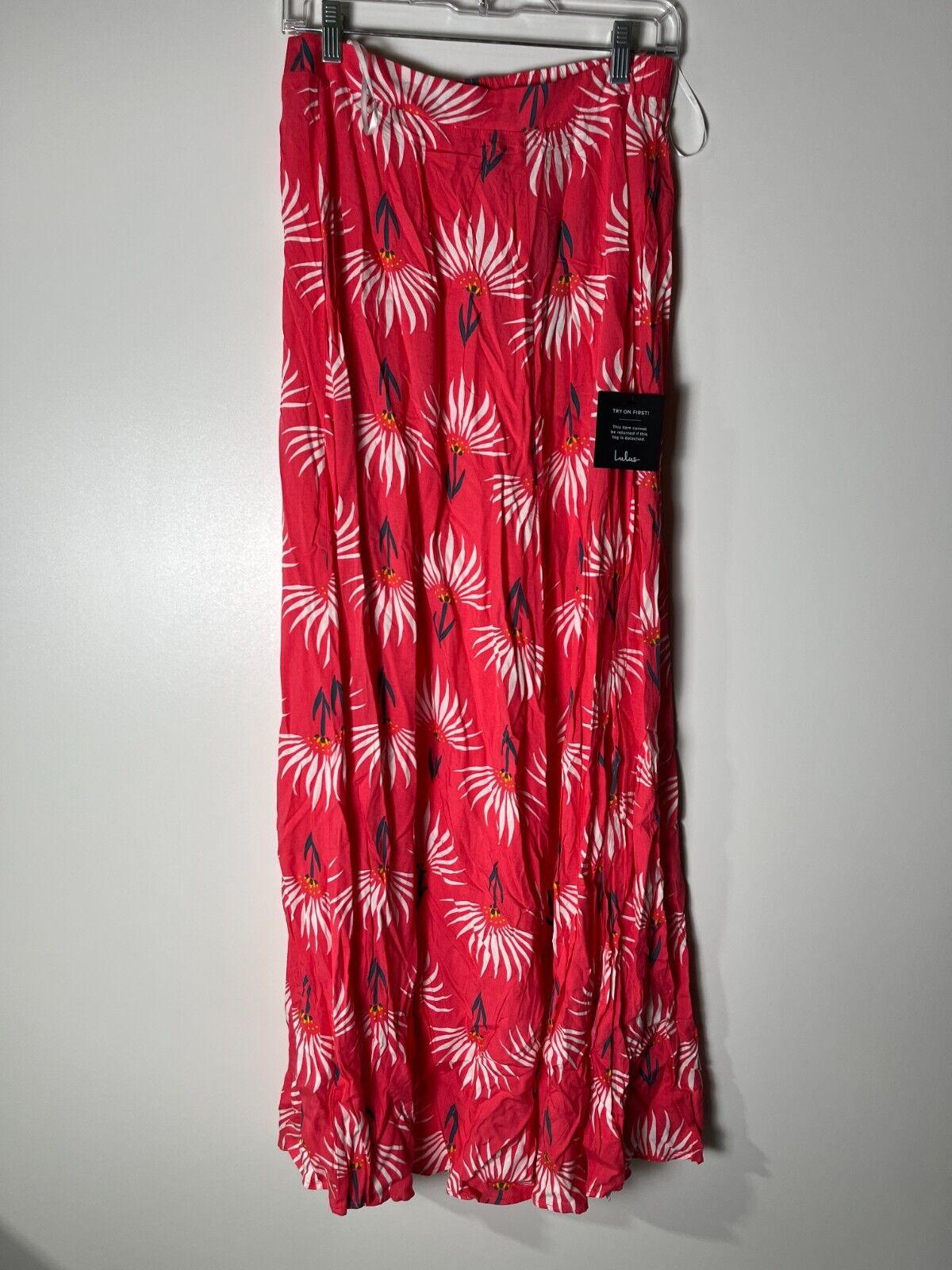 Lulus Women's L Trancoso Shirred Crop Top & Maxi Skirt Set Coral Red 1667256