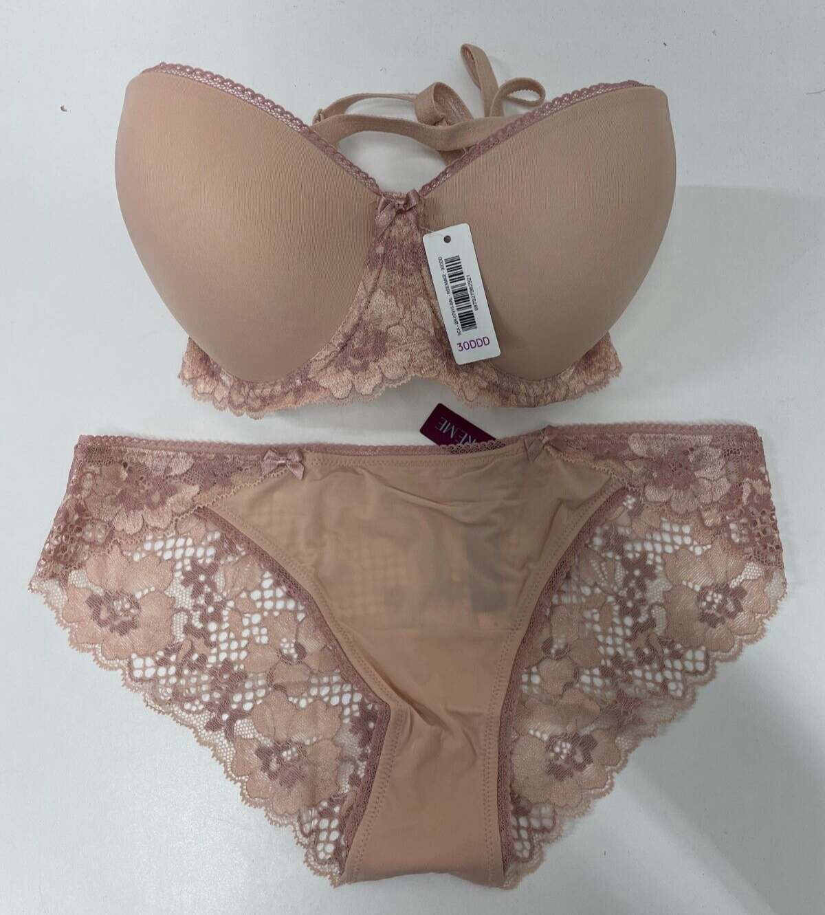 Adore Me Women's S/30DDD Kendil Push Up Strapless Bra & Panty Set Rose Smoke NWT