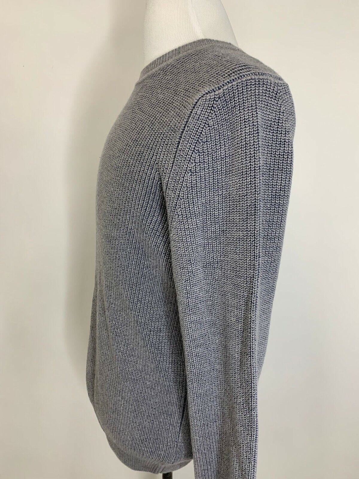 Canali Mens 58 Gray Navy Ribbed Merino Wool and Cotton Crewneck Sweater Italy