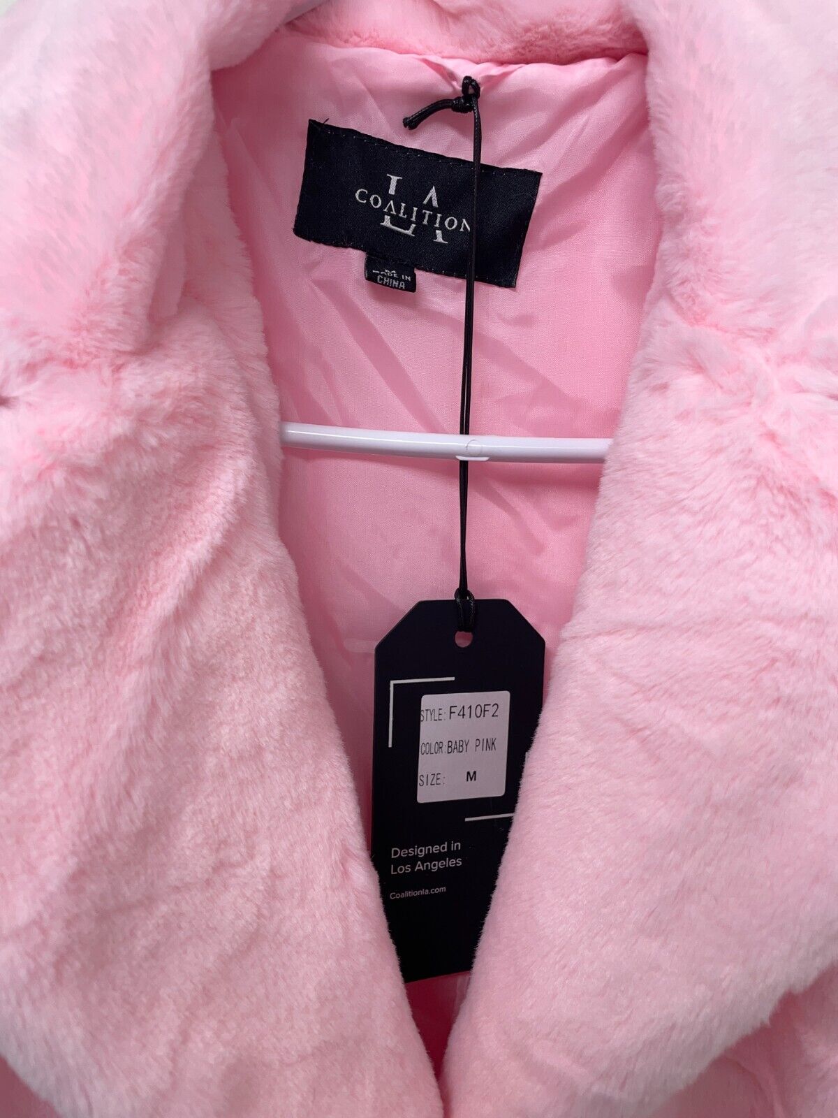 LA Coalition Womens M Faux Fur Coat Long Jacket Baby Pink Plush