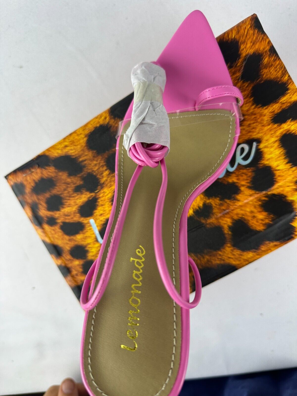 Lemonade Womens 7.5 Kamali Pink Perspex Strap Lace Up Point Toe Heels Barbiecore