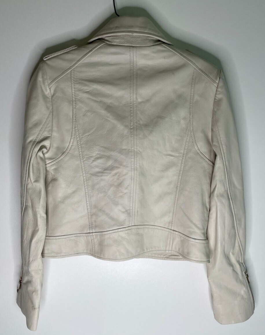 Lamarque Womens S Donna Iconic Leather Biker Jacket Ivory Zippered Sleeves