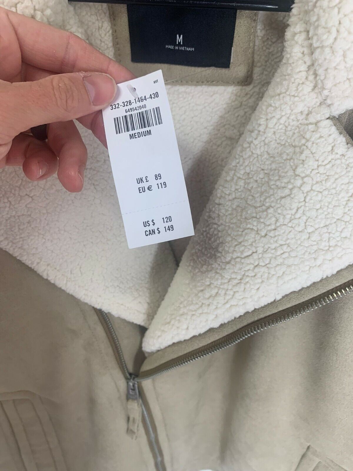 Hollister Womens M Beige Faux Shearling Cozy Biker Jacket Moto Sherpa