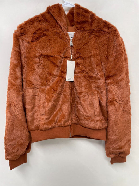 Reflex Womens M Faux Fur Hood Zip Up Jacket Burnout Orange Banded Bomber JK945
