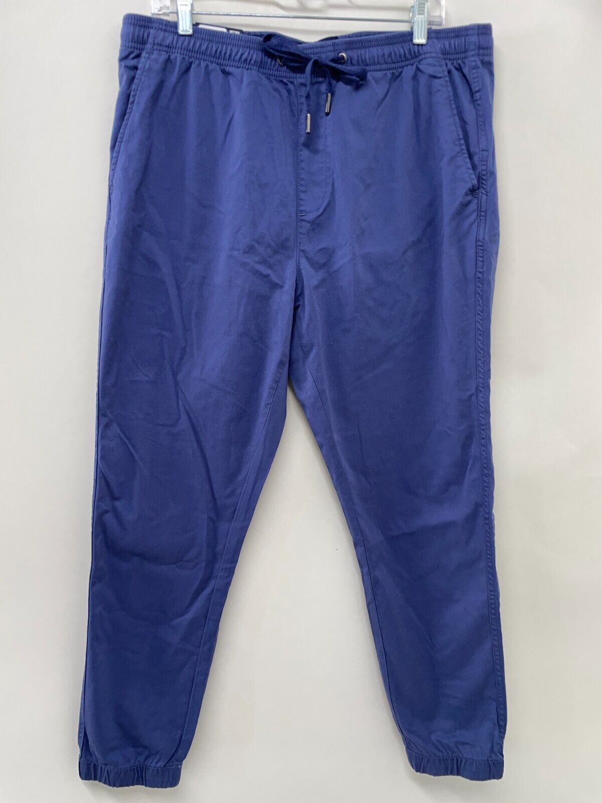 Gap Mens L Twill Jogger Drawstring Pants Blue Indigo Elastic Waist Slash Pockets