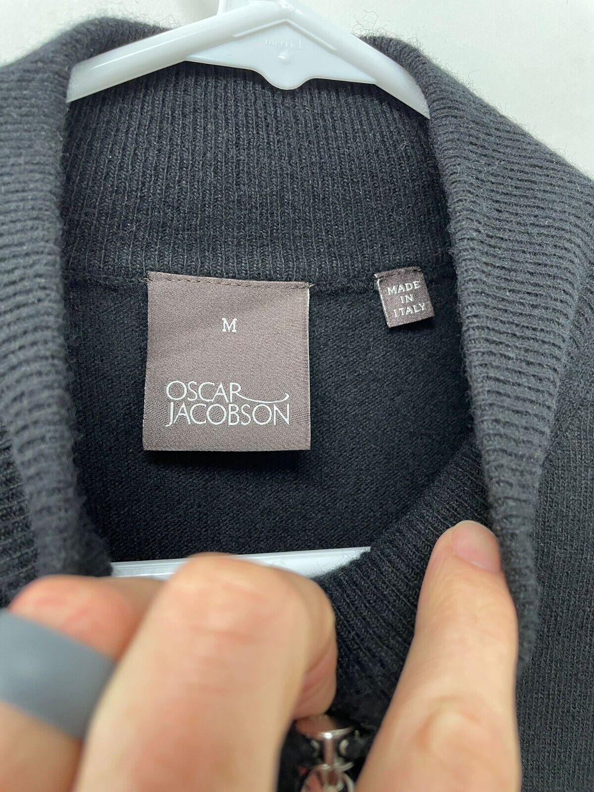 Oscar Jacobson Mens M Patton Half Zip Pullover Sweater Black Wool Cashmere Italy