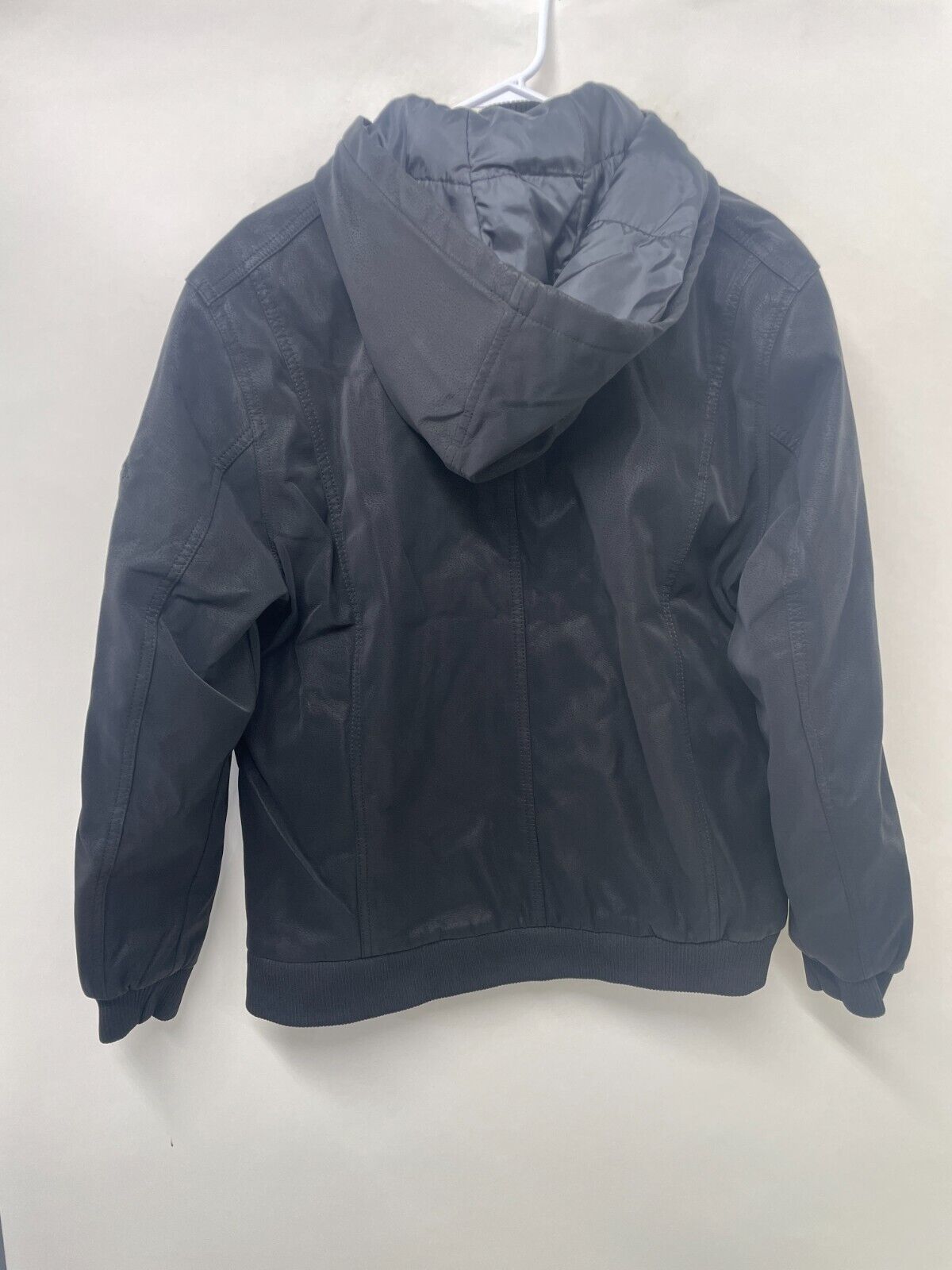 David Outwear Mens L Black Faux Leather Jacket Hooded Full Zip G394819CA08A