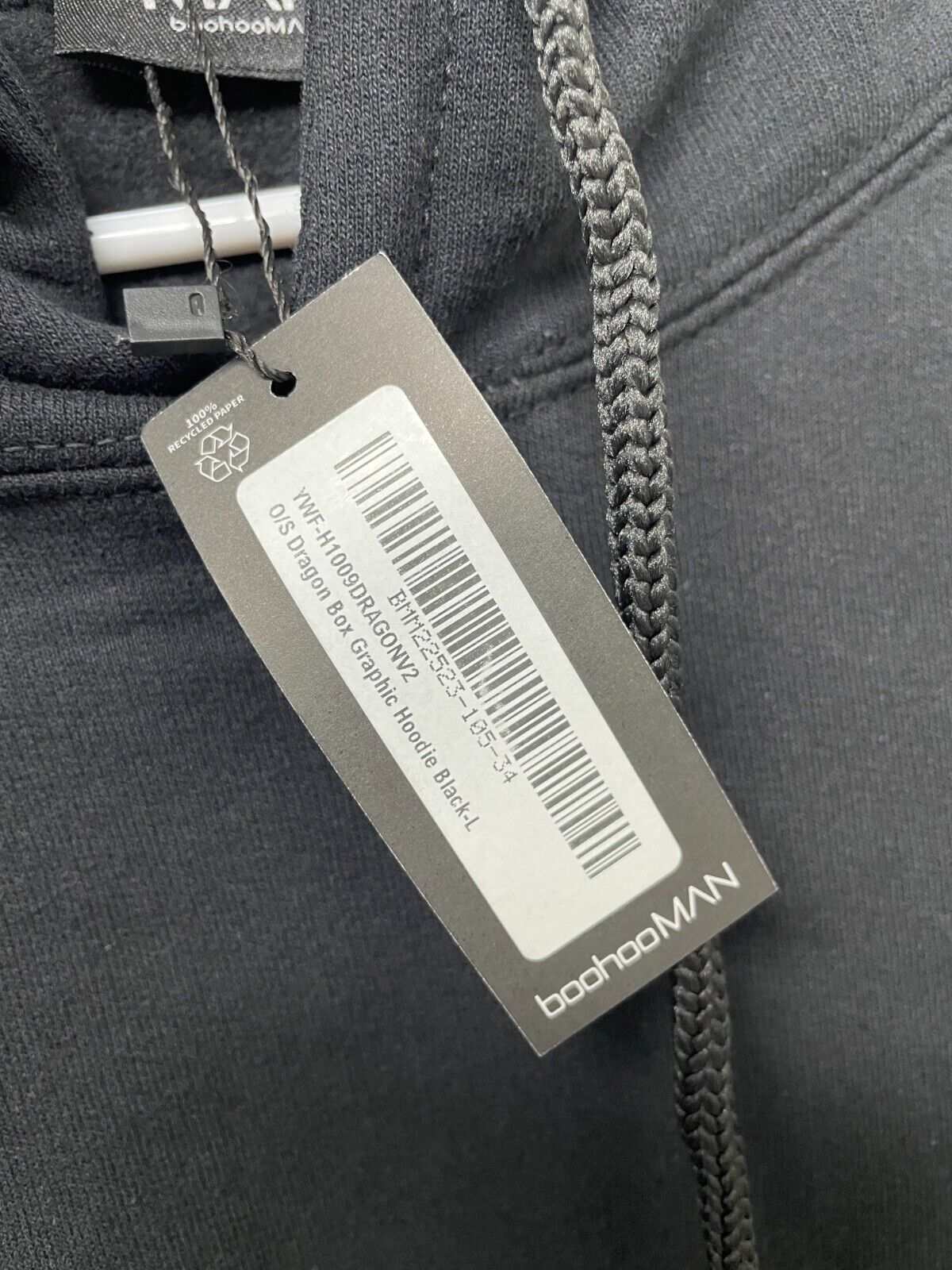 Boohoo Mens L Oversized Dragon Box Graphic Hoodie Sweatshirt Black Pullover