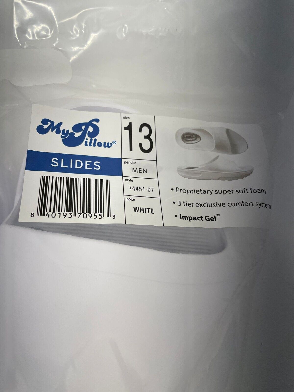 MyPillow Mens 13 White Slide Sandals 74451-07 Gel Foam