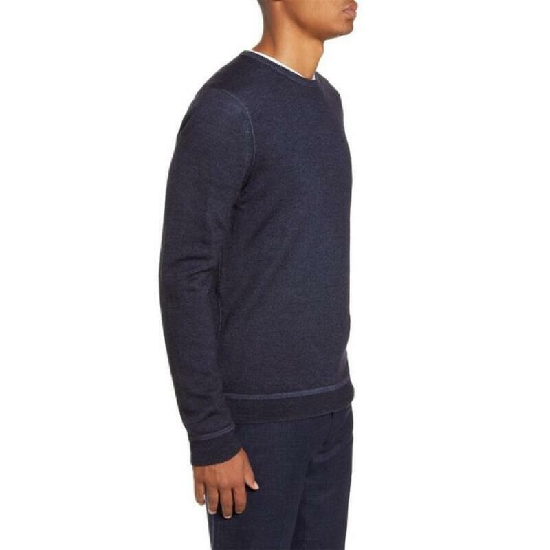 Nordstrom Signature Mens S Navy Blue Merino Wool Garment Dye Crewneck Sweater