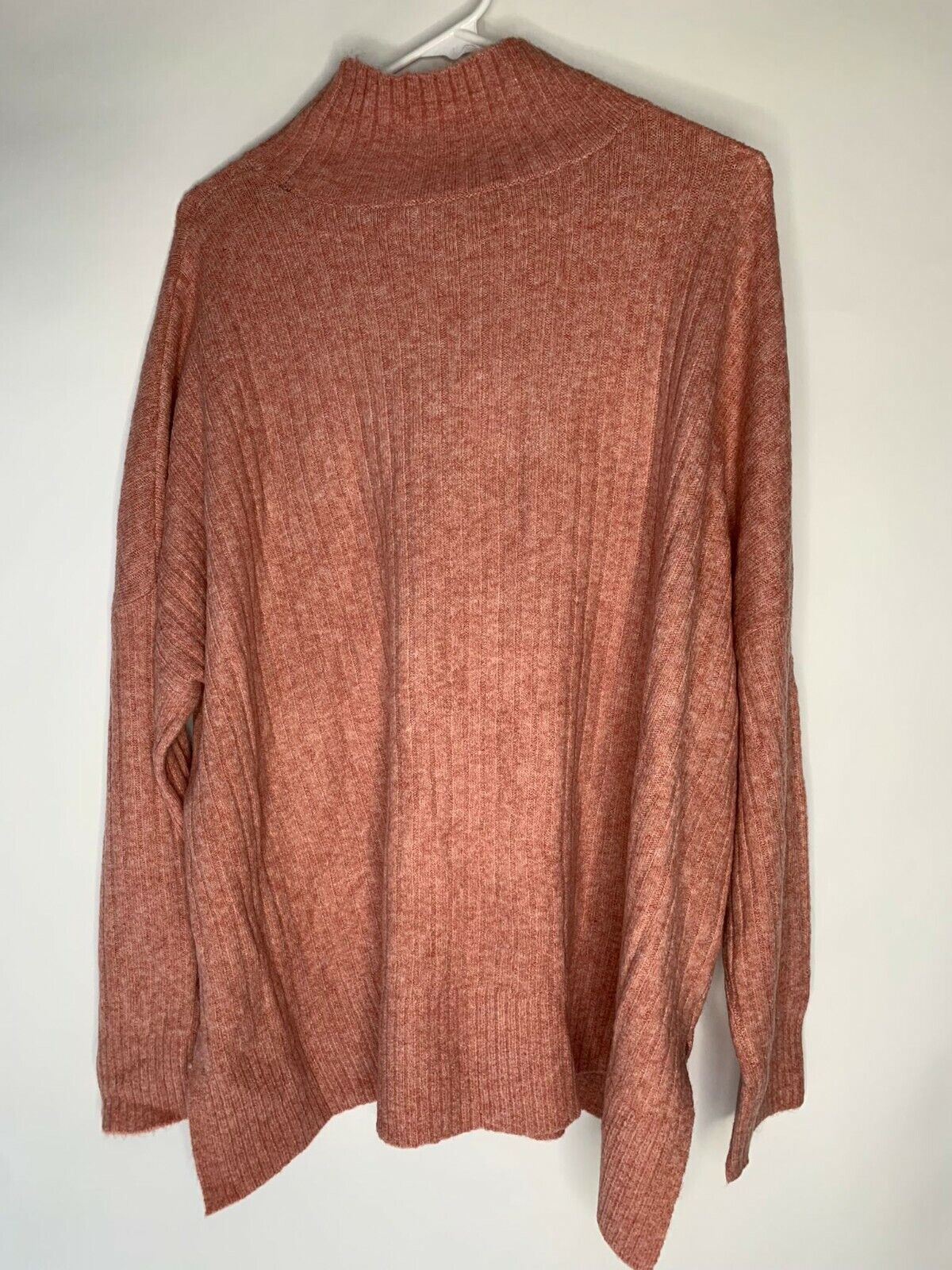 LOFT Womens XL Turtleneck Poncho Sweater Ribbed Cozy Blush Pink Mock Neck